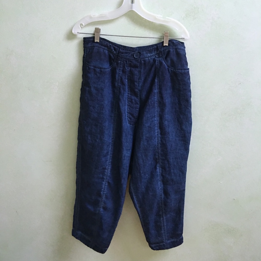 Indigo-dyed Lightweight High waist linen pant